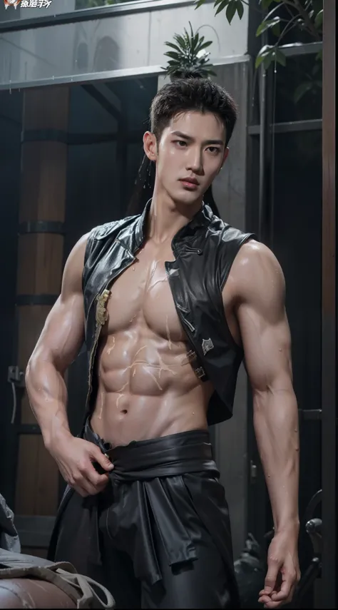 A tall muscular boy , Naked , Legs spread , （The whole body of the character），impact , Sweaty , Wet , Seductive , Bigboobs , large bulge , big balls , big assa，Exposing the pectoral muscles，Wu Yifan，