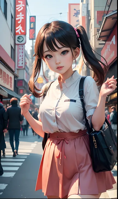 Sangonomiya(Genshin) Charming illustration of Akihabara Sannomiya Komi, toyko, Wear stylish casual attire, With a look of amazement, she continued her adventurous exploration. The bustling streets and vibrant atmosphere of Akihabara are an exciting and ene...