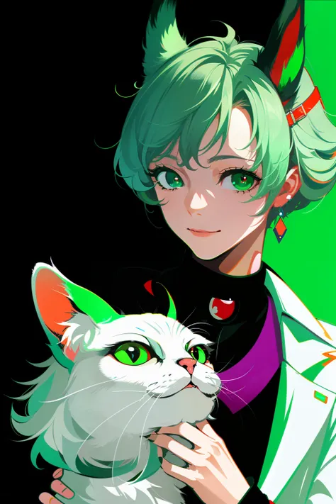 A black cat，Green pupils，The background of the look