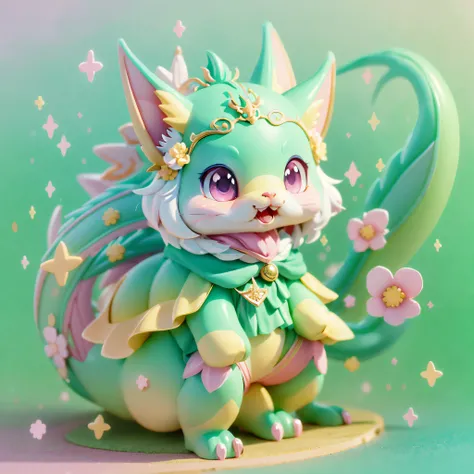 Anime - Style dragon with green mane and pink ears, Cute detailed digital art, lovely digital painting, cute 3 d render, adorable digital art, 3 d render stylized, hyper-detailed fantasy character, 8K high quality detailed art, cute detailed artwork, styli...