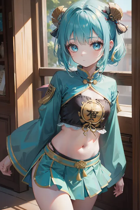 one-girl，Turquoise eyes and hair,small loli，Antique Confucian skirt