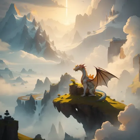 there is a dragon sitting on a mountain with a sky background, 4k highly detailed digital art, 4k detailed digital art, 8k high quality detailed art, epic fantasy digital art style, unreal engine fantasy art, 4k detailed art, 4k fantasy art, 4 k detail fan...