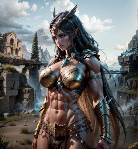 Asgard，valkyrie，Senhora Cavaleiro，Anatomia correta，epic fantasy digital art，tmasterpiece，8k，high-definition resolution，desenho detalhado，Qulidade Superior，, Epic composition, músculous body