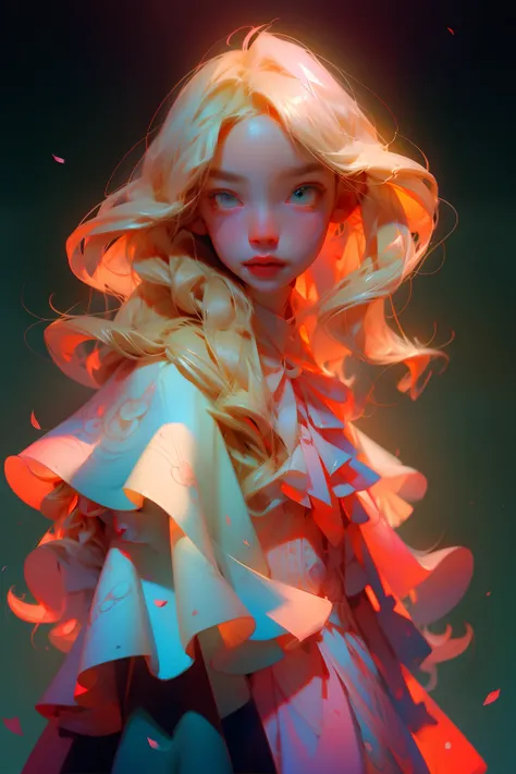 1girll，Wavy blonde hair，long whitr hair，bluntbangs，Green eyes，Pink dress，Fine eyes and detailed face，Extremely detailed Cg Unity 8K wallpaper，intricately details，Break，Kaleidoscopic image、Symmetrical pattern、vivd colour、geometric shapes、flattering design、o...