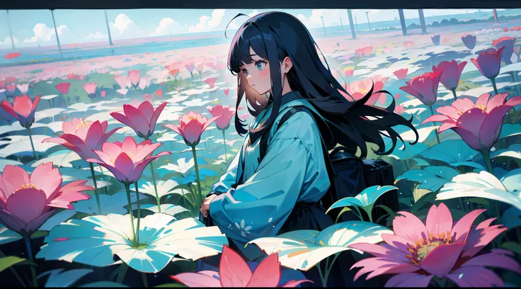 Girl in a sea of flowers