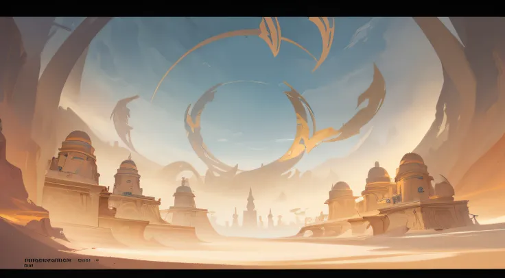 There is a picture of a desert painting with the sky as a background, Onmyoji detailed art, In the artistic style of Morebach, mohrbacher, G Liulian art style, arte de fundo, concept art style, digital painting concept art, illustration concept art, legend...