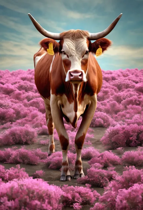 uma carne de vaca ultrarealista mas com desing de desenho animado