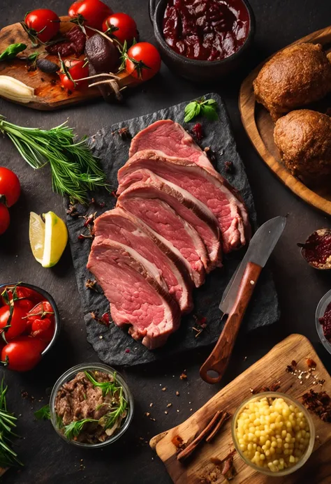 um close up de um bife em um prato sobre uma mesa, uma foto de Wesley Burt, Pixabay, sōsaku hanga, Steak, carne de vaca, comer carne, carne suculenta, carne, bifes, musculoso, carne suada, ground red meat, Carne, carne com veios, textura da carne, carnivor...