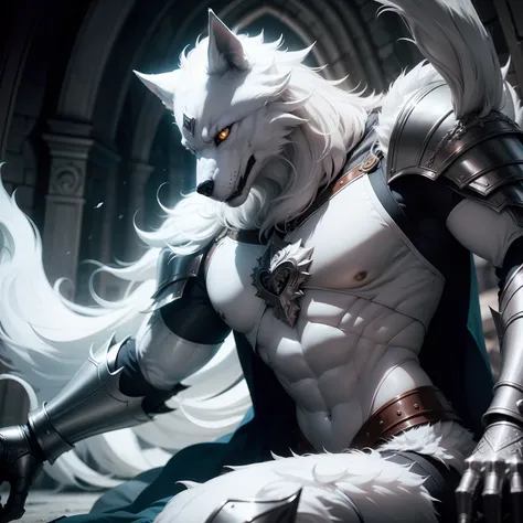 White werewolf in delicate silver-white armor