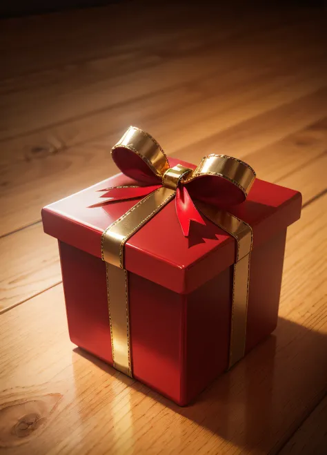 Red gift box，Gold ribbon bow，Photorealistic style. 8K