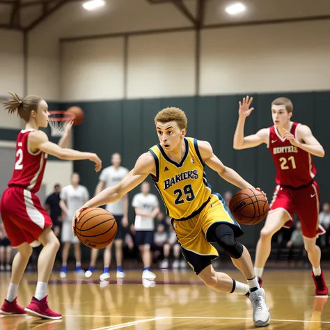 Chicken playing basketball