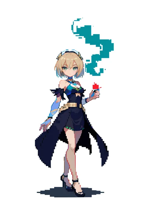 masterpiece, top quality, best quality), pixel,pixel art, 1 girl, smoky hair, black alibaba, arabian, black clothes, safari, fullbody, no background