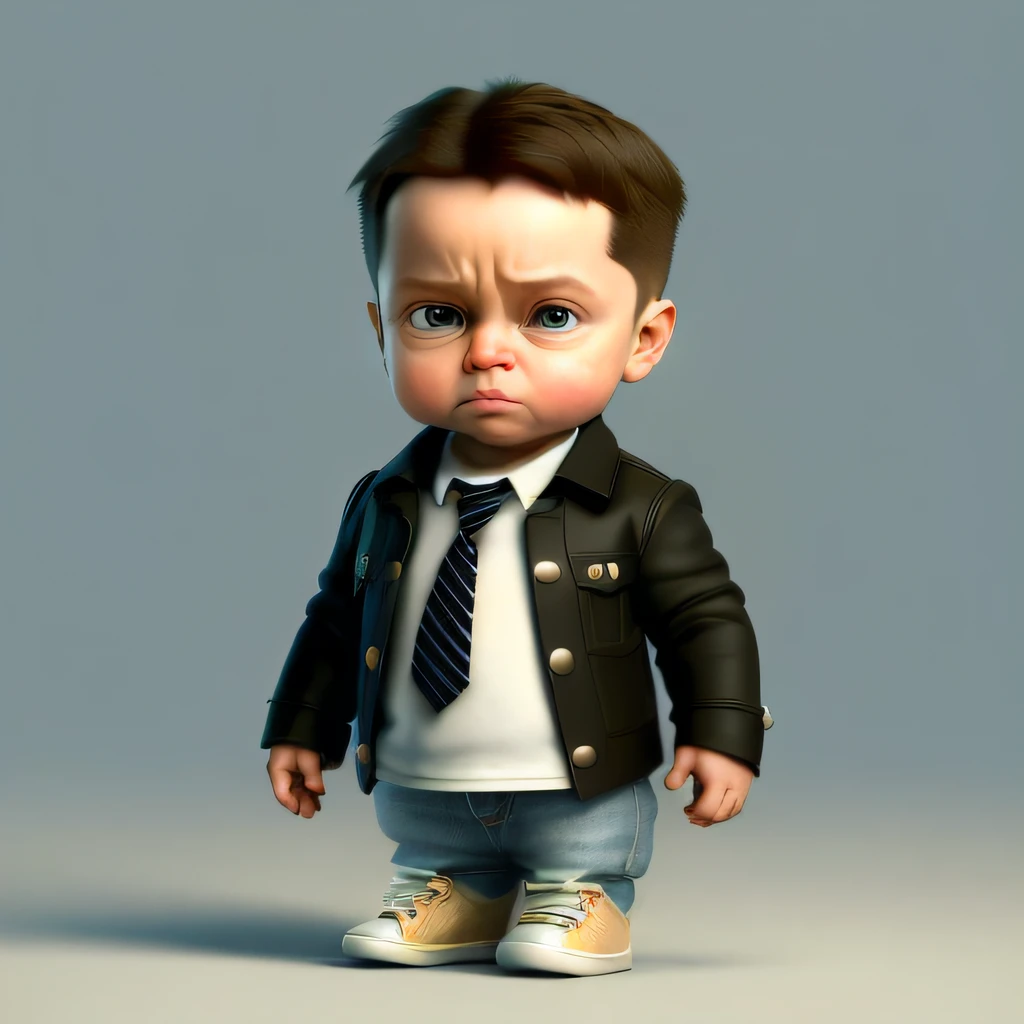 cbzbb, baby boss character, personagem, fofo, pequeno, bonito, Devian Art, Trending Artstation, Digital Art, Detailed, Cute, Realistic, Humanoid, Character, tiny, Cinematic Sho, Cinematic Lights, Elon Musk, Looks happy, money, sky