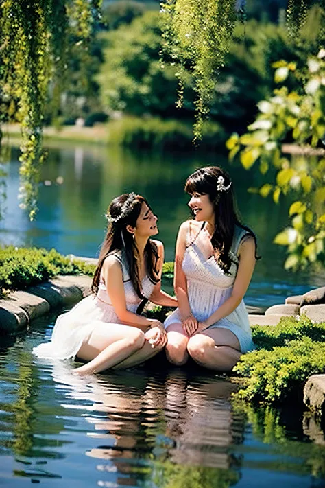 （8k，RAW photos，best qualtiy，tmasterpiece：1.2），（realisticlying，photograph realistic：1.37），hyper-detailing，超高分辨率，two swans，On the lake，Shade，weeping willow，Beautiful water waves，glitters，natural soft light