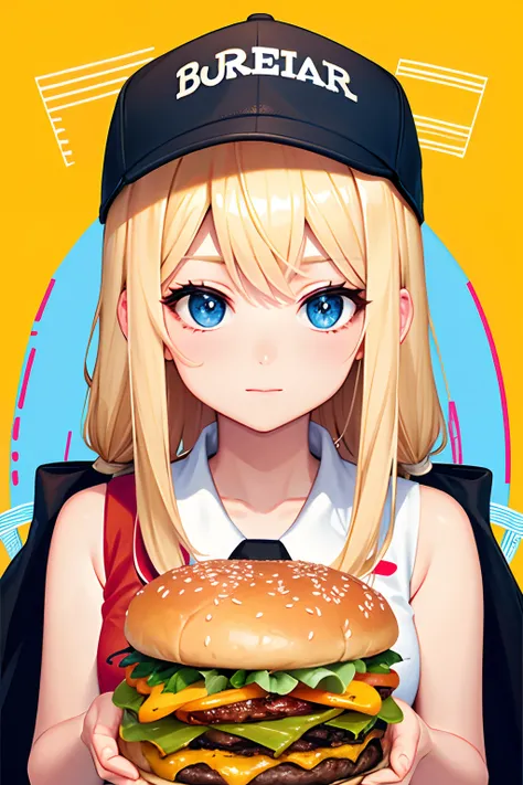 Blonde girl with burger and fries,