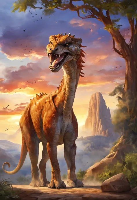 extremamente detalhados, obra-prima, great quality, imagem em CG ultra detalhada, perfect  lighting, sombras realistas, epic scene, dinossauros poderosos transportando lobos, dramatic sky, cores vibrantes.