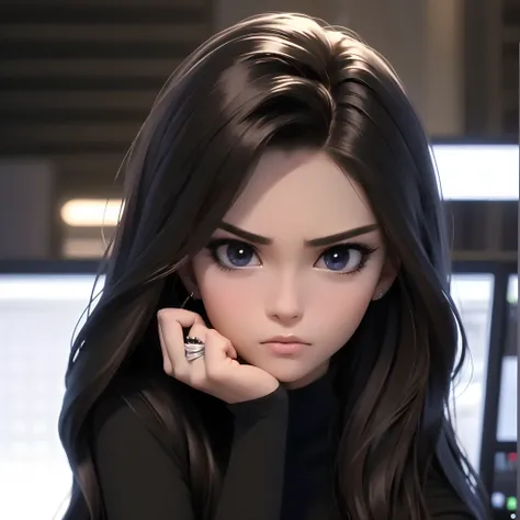 there is a woman with long hair and a black top, Realistic anime 3 D style, Realistic anime art style, realistic anime artstyle, Stunning anime face portrait, Detailed digital anime art, Cute detailed digital art, Smooth anime CG art, Realistic art style, ...