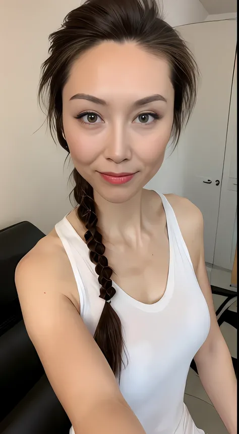 ((Best quality, 8k, Masterpiece :1.3)), Sharp focus: 1.2, Perfect Body Beauty: 1.4, Slim Abs: 1.2, ((Hairstyle, side braid:1.2)), (Tank top shirt:1.1), (Street: 1.2), Highly detailed face and skin texture, Fine eyes, Double eyelids, Wearing white glasses, ...