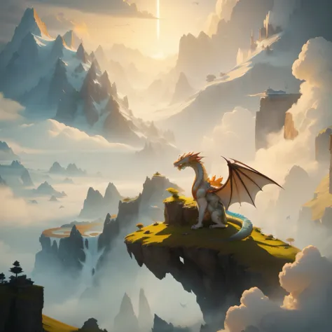 there is a dragon sitting on a mountain with a sky background, 4k highly detailed digital art, 4k detailed digital art, 8k high quality detailed art, 4 k detail fantasy, 4k detailed art, unreal engine fantasy art, epic video game art, epic fantasy digital ...