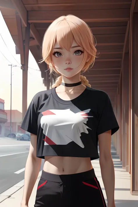 Cute Girl With crop t shirt , Hyper realistic Cinematic Colour Grading And Lighting , Anime Style