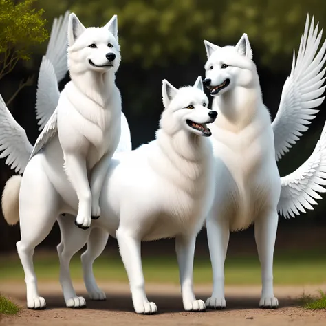 Samoyeds with white feathered wings