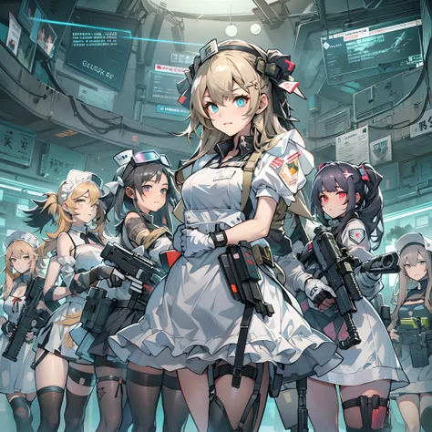 Anime maid girls line up、Equipped with night vision goggles、Equipped with night vision goggles、alignment、Armed Angel Girl Frontline Style, from girls frontline, Fine details. girls frontline, girls frontline, girls frontline cg, infantry girl, Womens Last ...