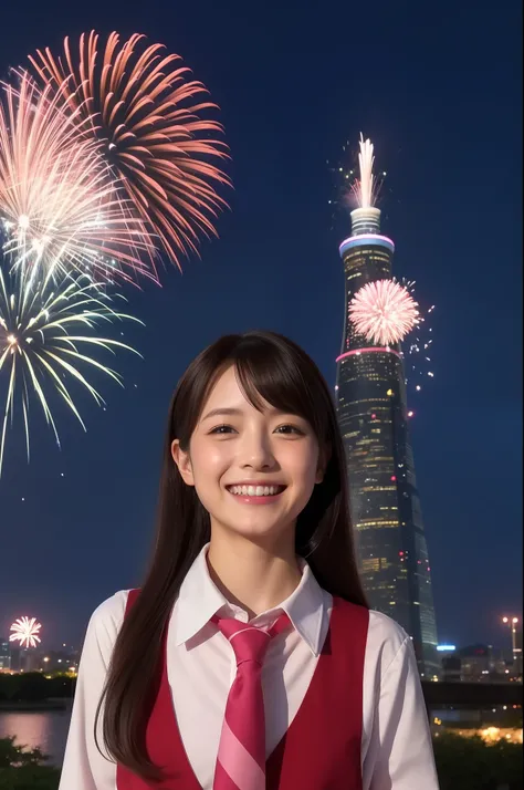 A smile、hi-school girl、校服、While doing fireworks、mare、Tokyo Skytree、cherry trees