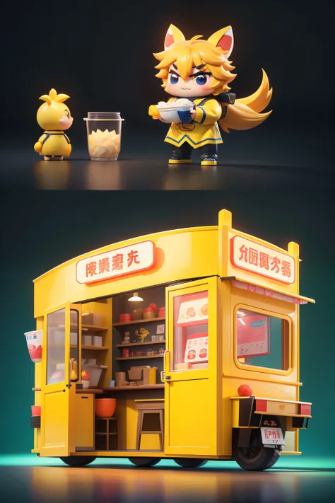 take-out，Meituan takeaway，Takeaway dude（3D stereoscopic）（The color scheme is dominated by the yellow color of Meituan clothing）（Cute style illustration）Cute comic book style，Anime art concept art, Official illustration[Three-dimensional feeling][Lovely win...