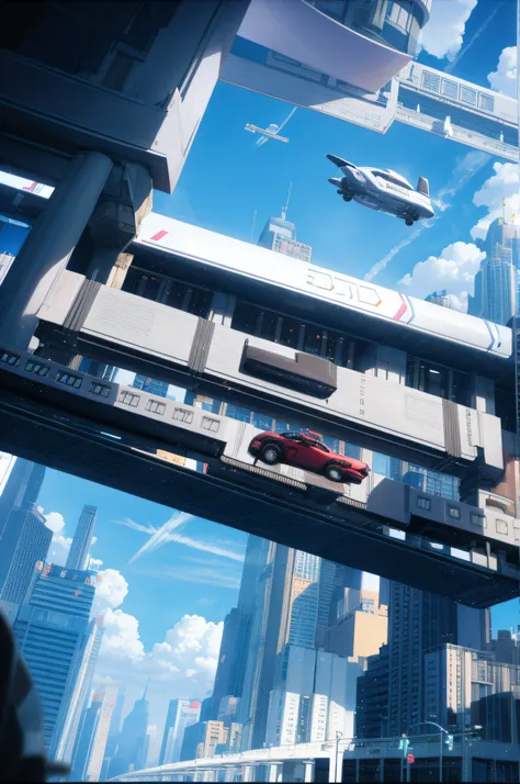 flying car、near future、hover car in the metropolis of the future、realisticlying、movie、cuberpunk、hovercar style、bolides、flight、城市...