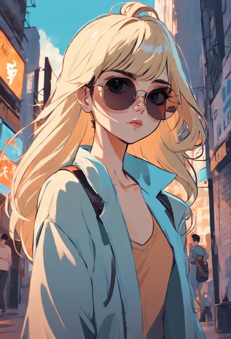 Theres a woman with a pair of sunglasses on her face, in illustration style digital, estilo de arte impressionante, trending on artstration, Cartoon style illustration, fanart homem urbano, estilo de arte dos desenhos animados, stylized digital illustratio...