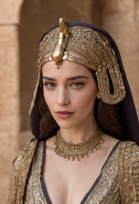 Realista，Emilia Clarke , girl，Antiguo Egipto，Disfraz estilo Cleopatra，Agrandamiento de los senos，Un sexy，Antecedentes Antiguo templo egipcio