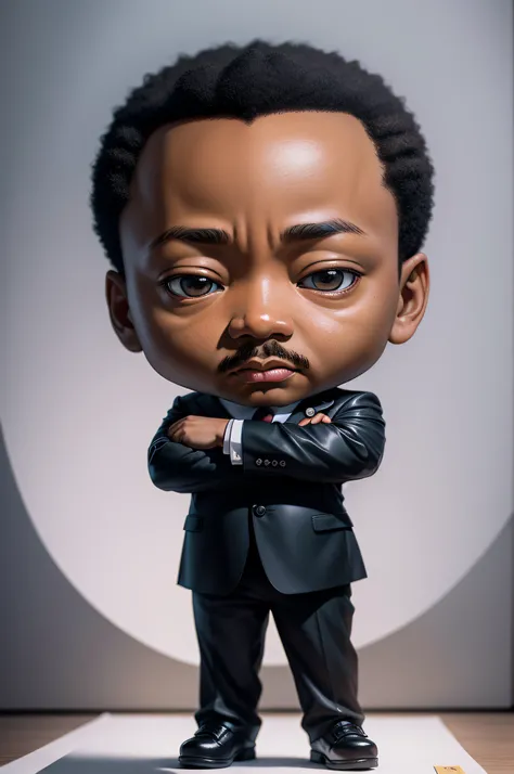 Chibi Martin Luther King, full body view, looking at viewers, facing viewers, eye contact with camera, looking at camera, perfect drawing, high quality, cinematic quality, clear details, high definition, high resolution, studio lighting, masterpiece, propo...