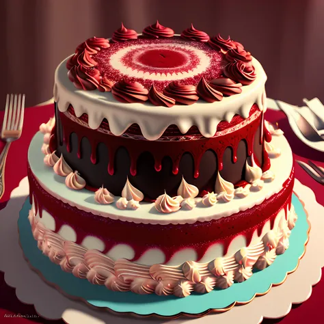 Realistic Red Velvet Cake，detaileds，with an intricate，Clear focus，8K