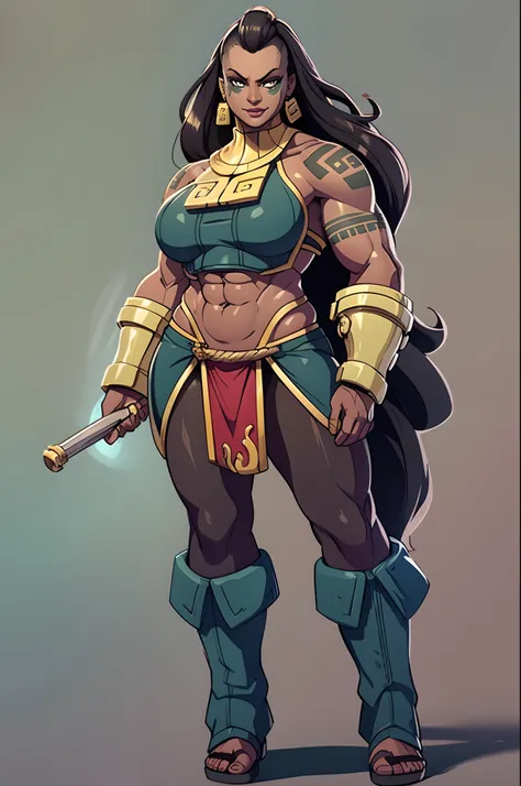 illaoi, 1girl, dark skin, long hair, muscular, solo, standing, detailed face, ultra detailed eyes, looking at viewer, cowboy sho...