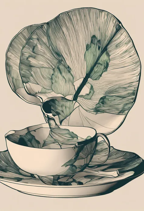 There is a bone china plate，Ginkgo biloba chart，Bone china plate design artwork，Modern artwork，top views，Best results，artwork of a，best qualtiy,8K,3D，Color decoration，top Quority，the detail，