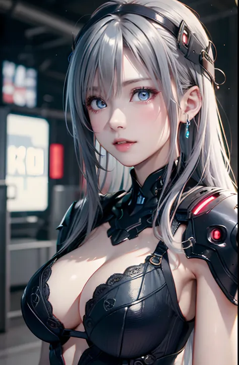 top-quality、8K Masterpiece、超A high resolution、(Photorealsitic:1.3)、Raw photo、女の子1人、silver white hair、glowy skin、1 Cyberpunk Super Beautiful Soldier、((super realistic details))、portlate、globalillumination、Shadow、octan render、8K、ultrasharp、beauty breast、Raw ...