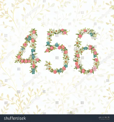 Floral numbers for wedding anniversary and other occasions, 5 4 s, trending on shutterstock, ƒ5.6, 435456k filme, 64x64, 555400831, 2 0 5 6 x 2 0 5 6, 2 5 6 x 2 5 6