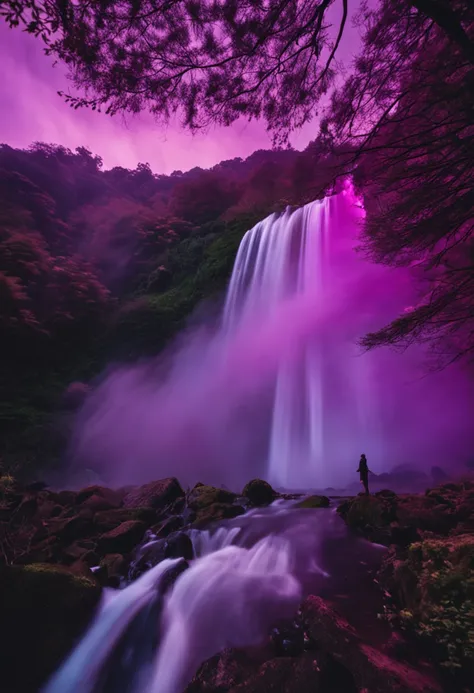 The incense burner produces purple smoke，Look at the waterfall hanging maekawa from afar。The stream plummeted 3,000 feet，It is suspected that the Milky Way fell for nine days。