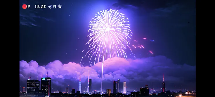 Fireworks over a city with many buildings, [ fireworks in the sky ]!!, nuclear explosions paint sky, fireworks in background, explosions in the background, Fireworks in the background, cheerfulness!!!, missiles explosions in the sky, fire works, Explosion ...