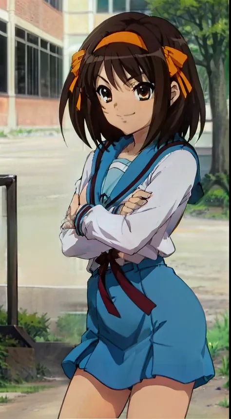 masutepiece, best quality, hight resolution, 1girl in, suzumiya haruhi, solo, kita high school uniform, blue sailor collar, sail...