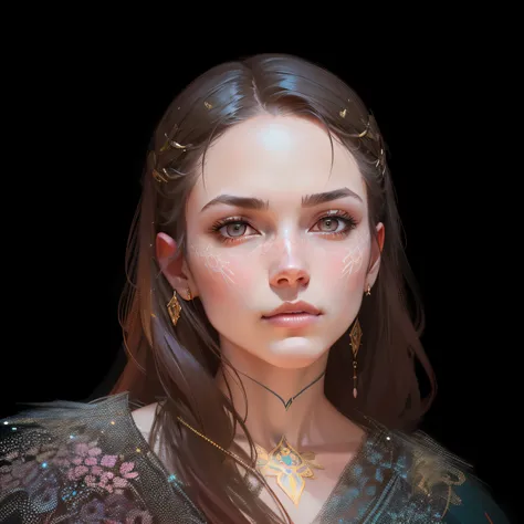 (symmetry: 1.1) (floral portrait: 1.05) a woman as a FAIRY OF THE FOREST, (assassins creed style: 0.8), pink and gold and opal color scheme, a lot of pink, Beautiful rays of light, Warm light, beautiful and intricate filegrid face painting, intricate, eleg...