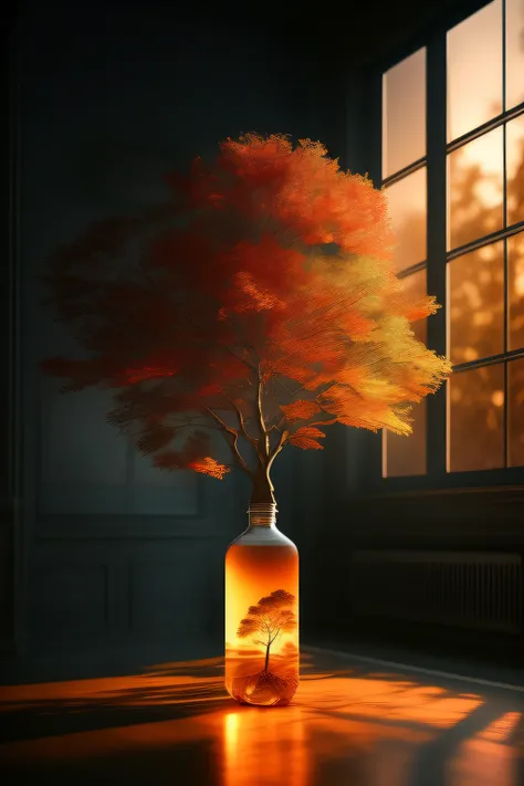 A dreamy tree of art in a bottle, fluffy, realistic, photographs, Canon, dreamy, artistic, brilliant leaves and branches, with flowers above my head. Greg Rutkowskis Ultra Detailed Photo Realism - H1024W 804 | F16 Lens Markers 2:2S 3555mm Film Particles: 1...