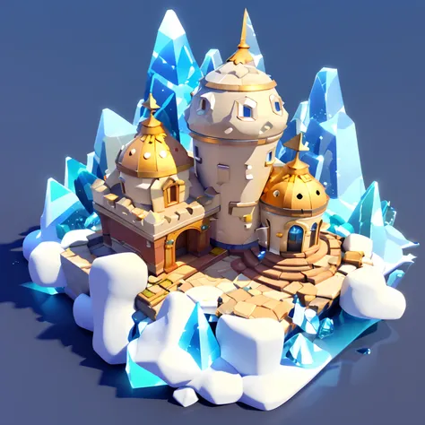 Game architectural design, Cartoony,Crystal House，The crystal matches the architecture，casual game style, 。.。.。.。.。.3D, blender，closeup cleavage，tmasterpiece，super detailing，best qualtiy