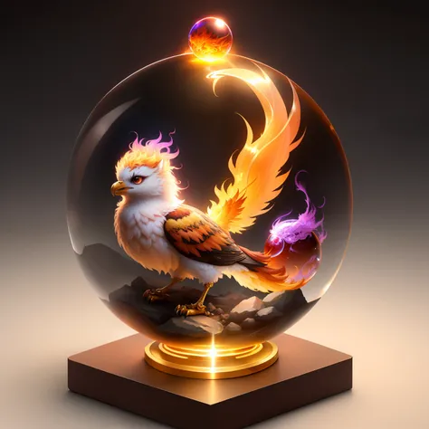 Cute adorable crystal ball phoenix cub with highly detailed intricate concept art trending artstation 8k