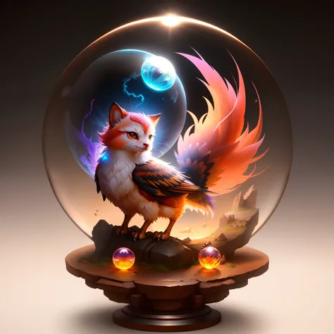 Cute adorable crystal ball phoenix cub with highly detailed intricate concept art trending artstation 8k