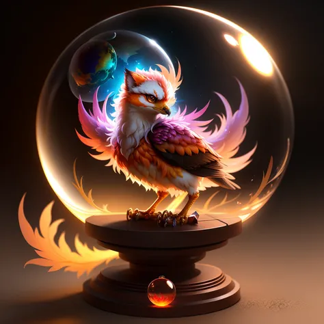 Cute adorable crystal ball phoenix cub with highly detailed intricate concept art trending artstation 8k