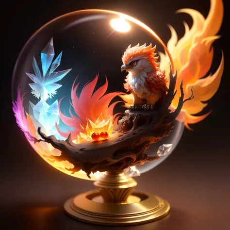 Cute adorable crystal ball phoenix cub with highly detailed intricate concept art trending artstation 8k