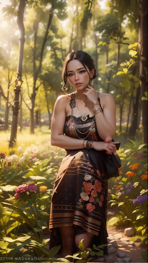 Generator flower Park background do not change this dress a necklace 8k,Ultra realistic women