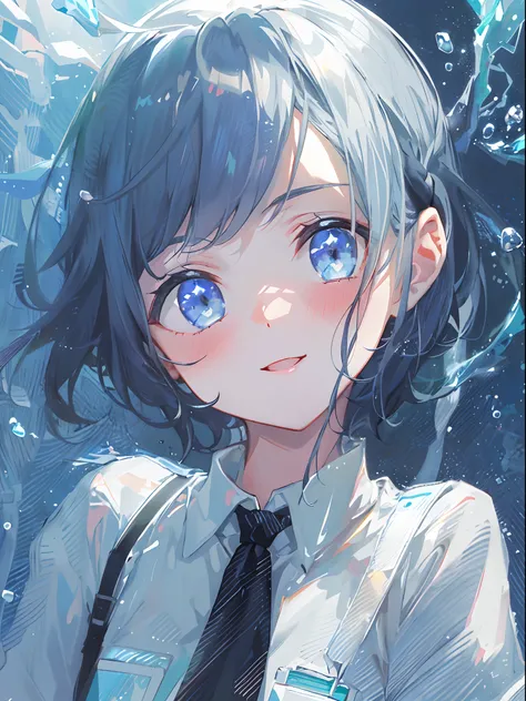 ((top-quality)), ((​masterpiece)), ((ultra-detailliert)), (extremely delicate and beautiful), girl with, 独奏, cold attitude,((Black jacket)),She is very(relax)with  the(Settled down)Looks,A dark-haired, depth of fields,evil smile,Bubble, under the water, Ai...