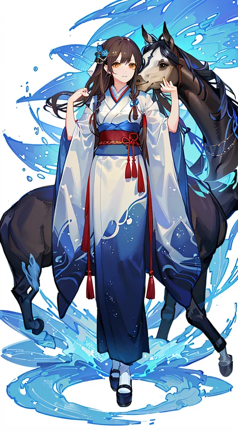 Kizi,full bodyesbian,(Face details:1.2),tmasterpiece,Fashionab,Hanfu,,mid hair,brunette color hair,dual horsetail,Qi bangs,Brown eyes,best qualtiy,ultra - detailed,16k